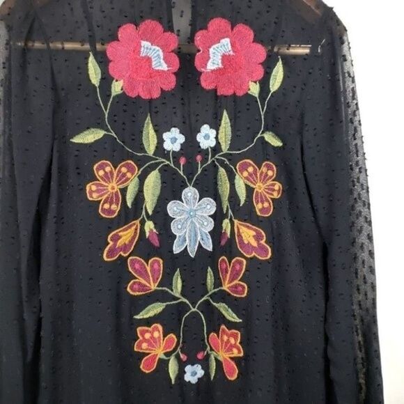 ZARA Sheer Plumetis Blouse with Embroidery – Black Top, Size S - Picture 8 of 8